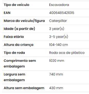 Escavadora caterpillar para criança