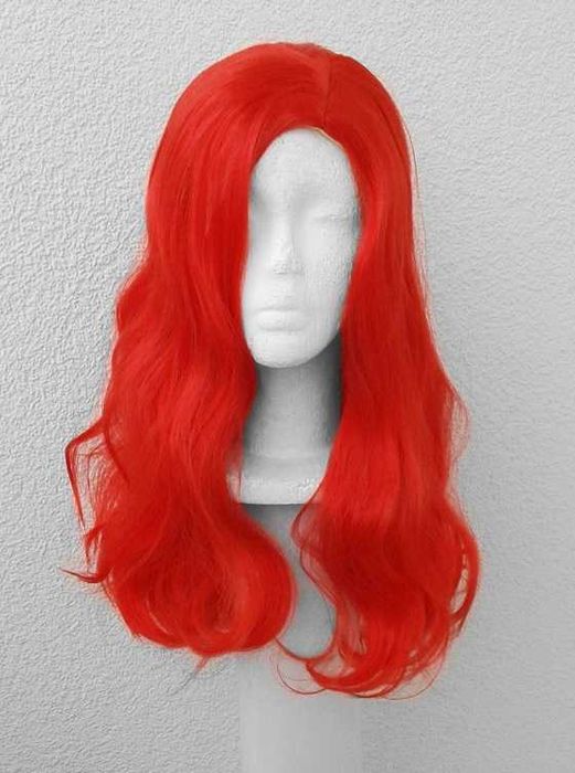 Czerwona długa peruka z przedziałkiem falowana bez grzywki cosplay wig