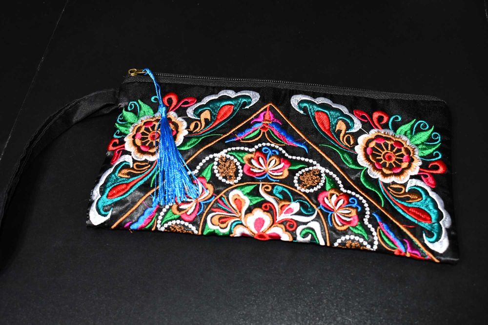 Torebka KOPERTÓWKA do ręki KOSMETYCZKA bogato haftowana Boho Folk