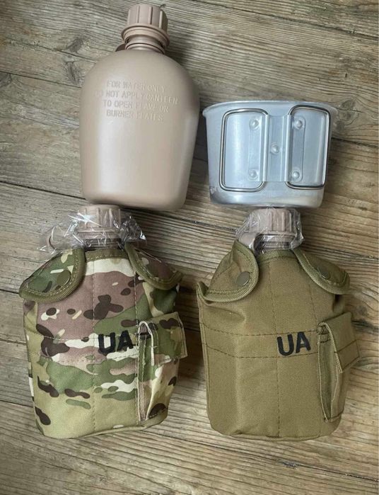 Армейская фляга для воды 1л фляга с котелком в чехле военная фляга