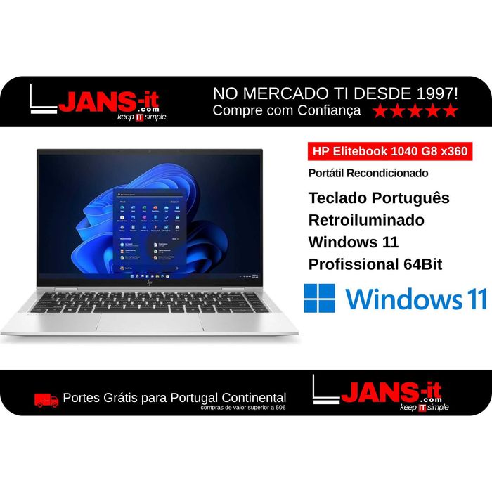HP Elitebook 1040 G8 x360 i5-1145G7 | 16GB | SSD 512GB | 14″ FHD IPS Touch | Teclado Português
