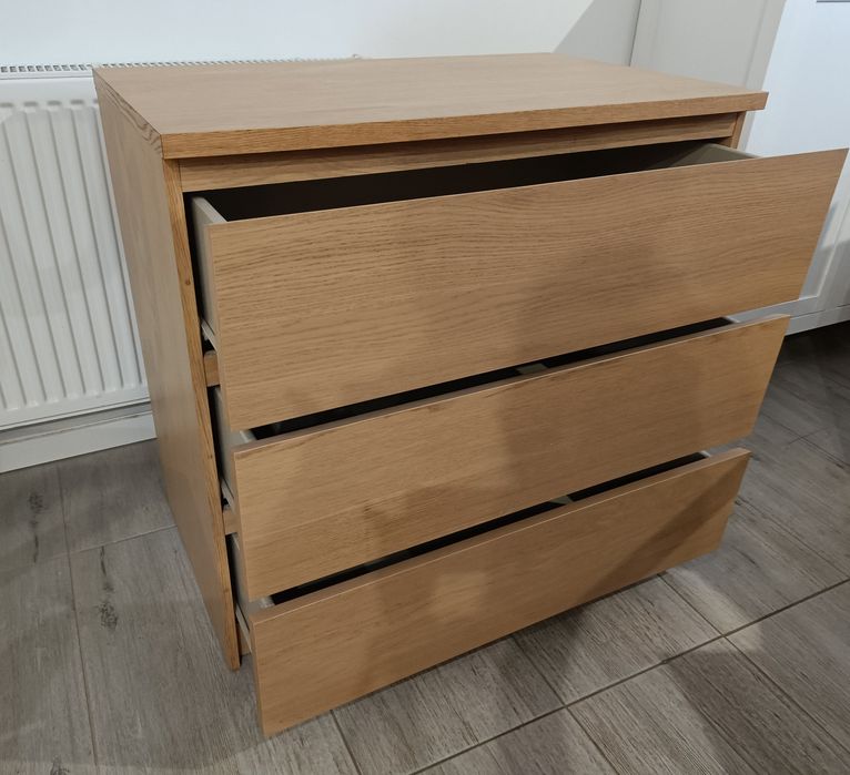 Komoda trzy szuflady szafa malm dębowa pojemna nowa ikea