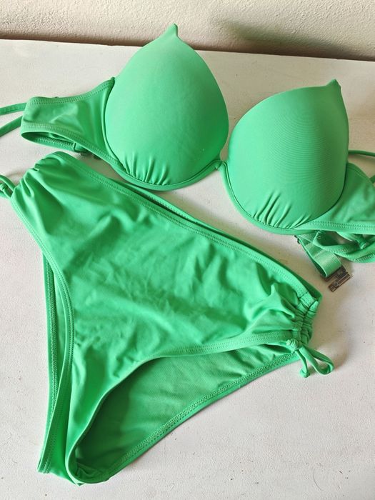 Bikini zielone cropp s/m z wysokim stanem