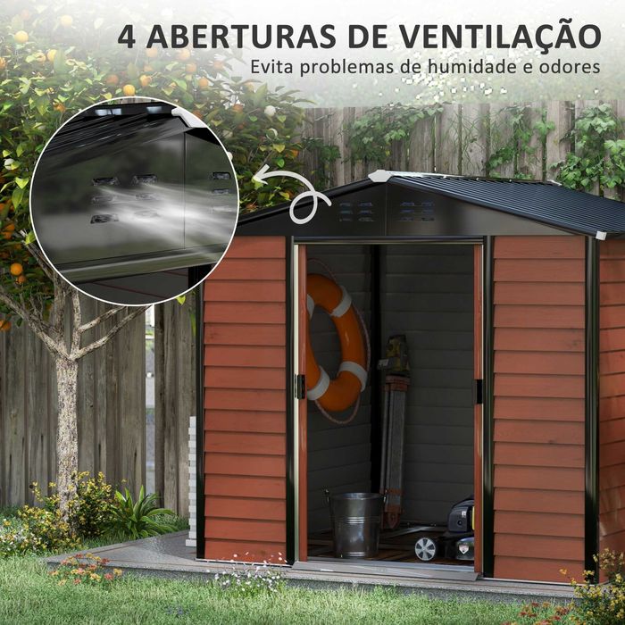Abrigo de Jardim Metálico 4,4m² c/ Fechadura e Base NOVO
