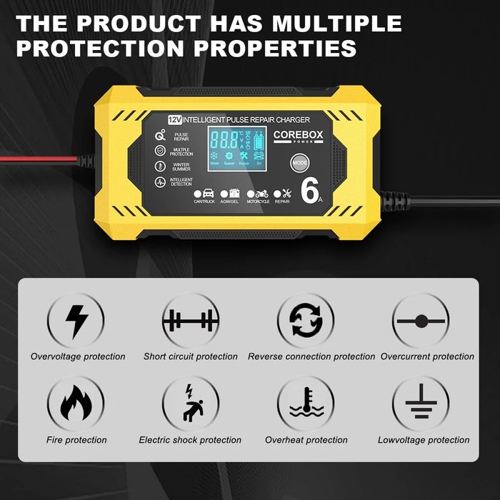 Carregador de bateria inteligente 12V carros motos  H-6CS NOVO