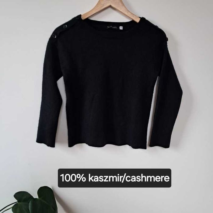 Czarny damski sweterek 100% kaszmir premium 38 M