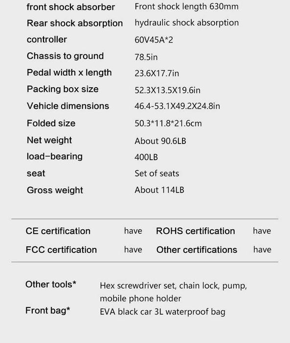 Trotineta Elétrica Motor 6000W "2X3000W" Bateria 60V 38Ah