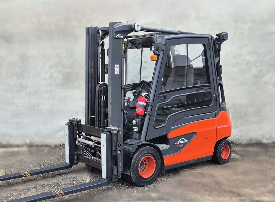 LINDE E35L • 2019r • niski maszt + wolny skok • KABINA z klimatyzacją i ogrzewaniem • pozycjoner wideł • wózek widłowy elektryczny , leasing , FILM