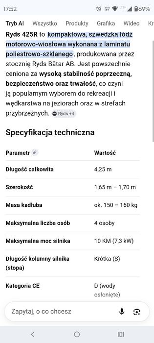 Łódź wędkarska RYDS 425R przyczepka zarejestrowana