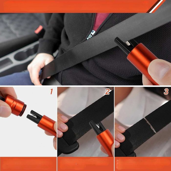 Młotek Bezpieczeństwa Nożyk do Pasów Wybijak Szyb 2w1