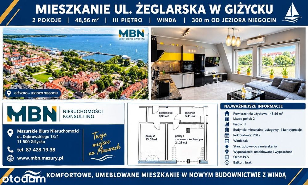 Apartament blisko Plaży Miejskiej nad jez.Niegocin