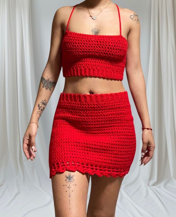 Conjunto em croché feito à mão