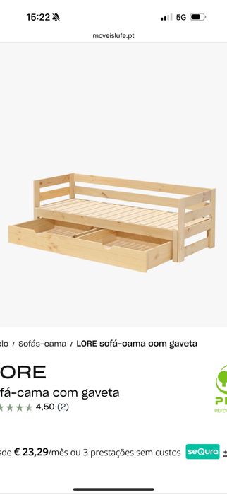 Cama solteiro 90x200 com gaveta de arrumação e com colchão