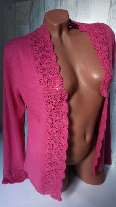 Jaeger изящный кашемировый c шелком кардиган с нежной  кружевной отдел