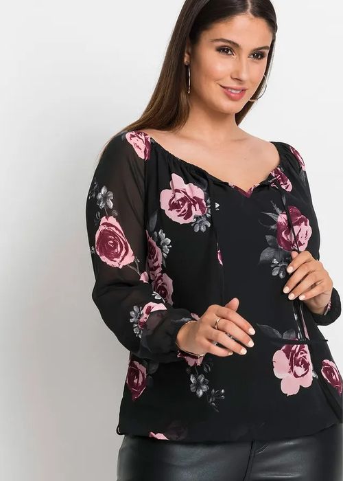 B.P.C bluzka szyfonowa w kwiatki z dekoltem carmen ^54
