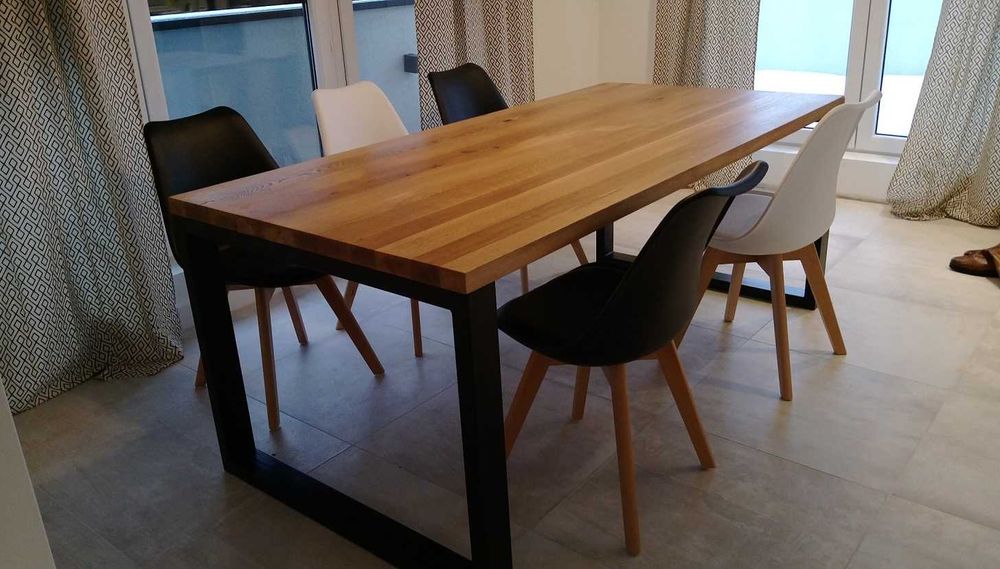 Stół lity dębowy nogi metalowe lakierowane proszkowo