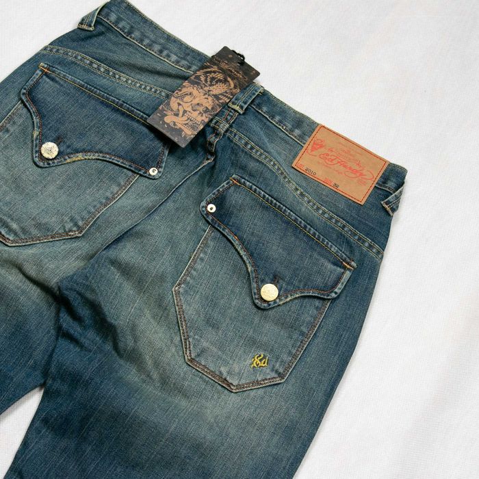 NOWE Ed Hardy Lot 2010 spodnie jeansowe distressed 32/34us szerokie