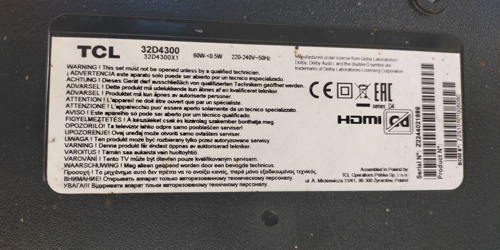 Peças TV  TCL 32D4300
