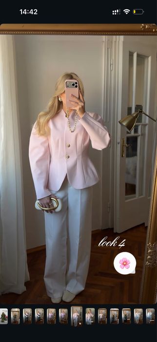 Рожевий жакет з обʼємними плечима Fashionista