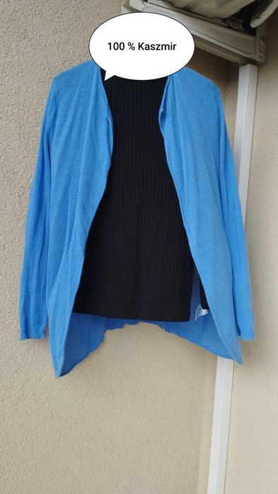 Kaszmirowy damski kardigan firmy FTC r. M 100 % kaszmir niebieski