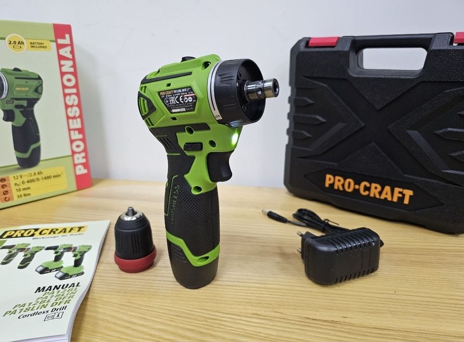 Бесщеточный Легкий Мощный Шуруповерт ProCraft 12V Съёмный патрон