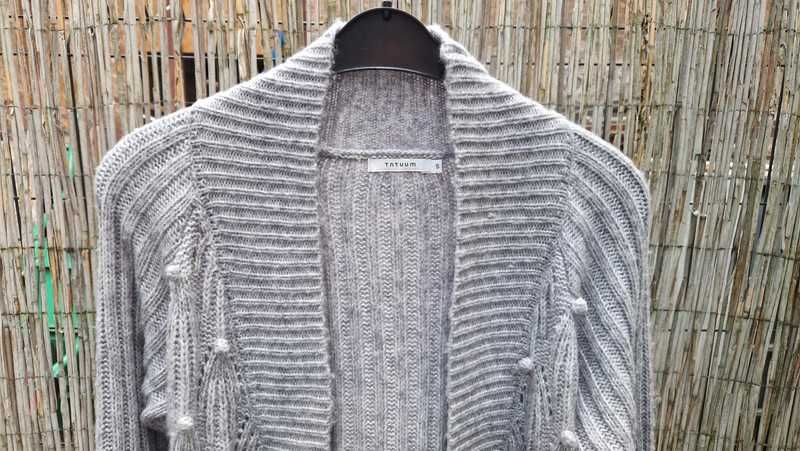 Tatuum kardigan sweter sweterek szary wzór bawełna wełna alpaka 36/S
