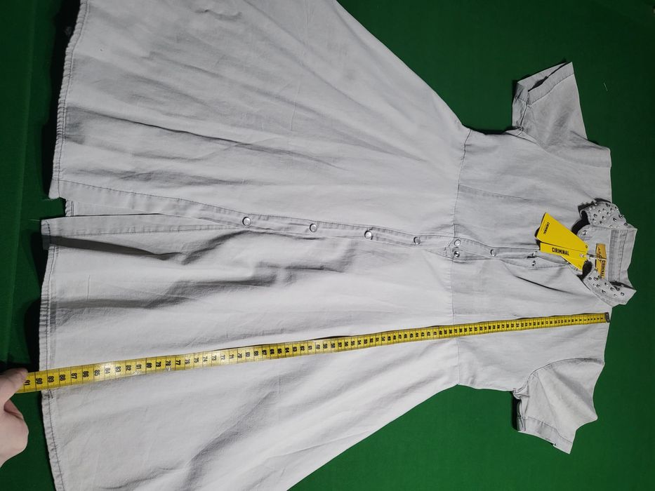 Sukienka cienki jeans Szara zapinana na guziki perły S M