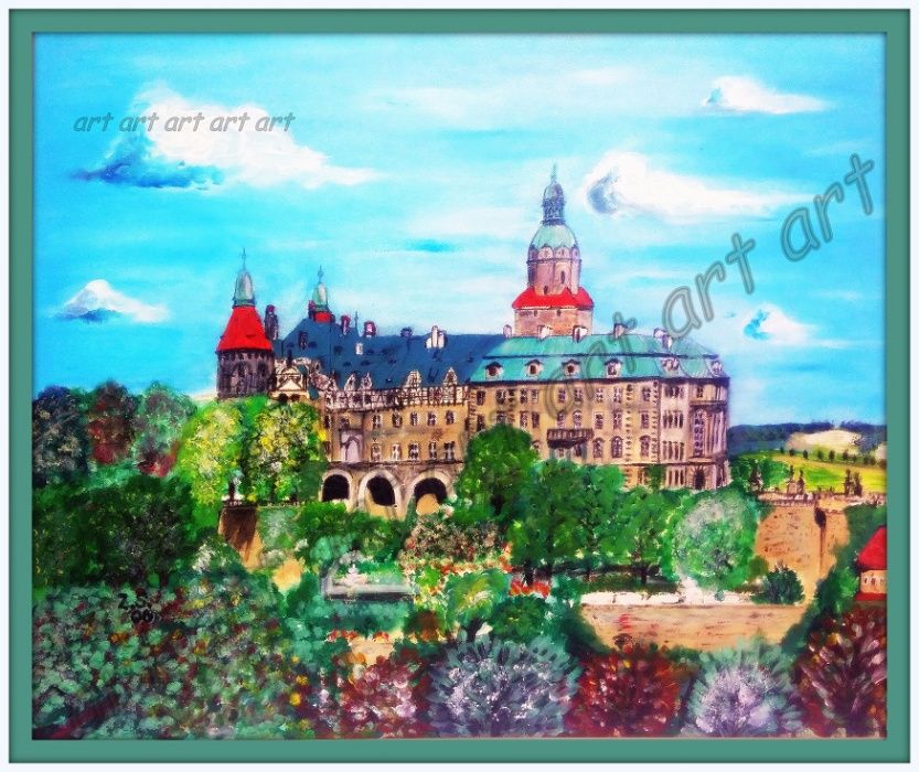 Zamek Książ obraz akryl 50 x 60cm oprawiony