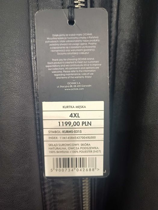 Nowa męska kurtka skórzana Ochnik 4XL