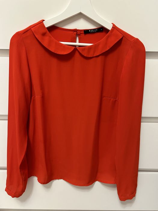 Czerwona elegancka damska bluzka z kolnierzykiem Mohito r.34 XS