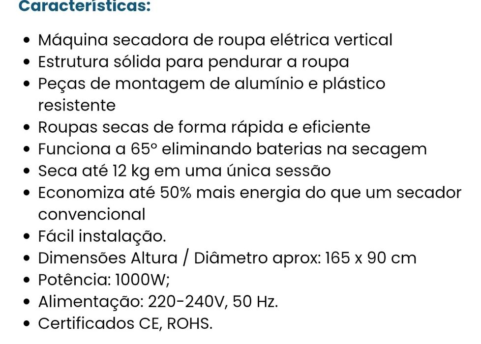 Secadora de roupa portatil nova