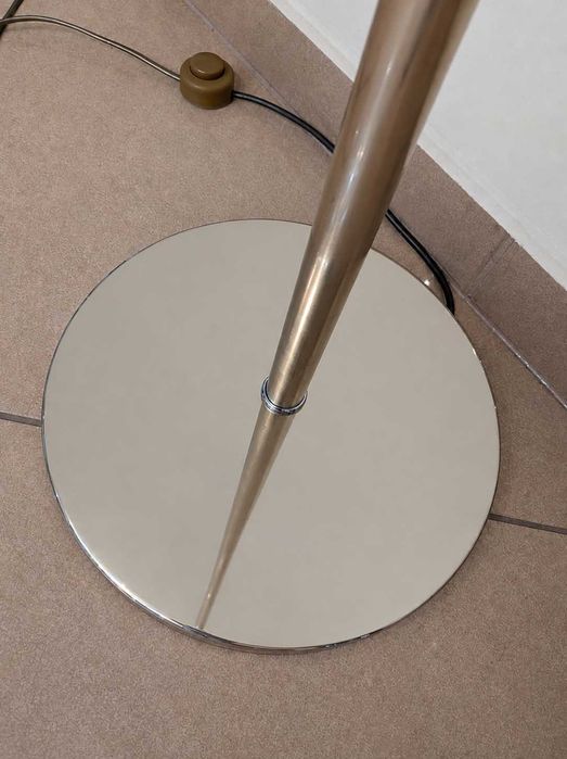 Lampa stojąca podłogowa 180 cm, złota, szklany klosz, stan bdb