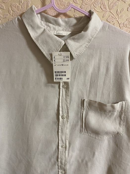 HM женская льняная рубашка оверсайз, бежевая льняная рубашка, блуза