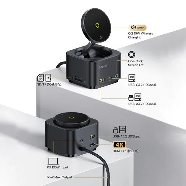 USB-хаб с Беспроводной зарядкой Baseus 7in1 MagPro Series 2 7-Port