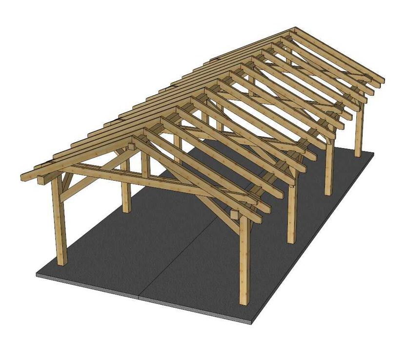 Wiata samochodowa 5 x 11m – Tradycyjna Konstrukcja Ciesielska | Obróbka CNC | Solidne Wykonanie