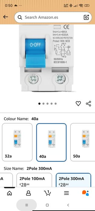 .Disjuntor diferencial residual (DDR) Tongou TORE1-63.

- Corrente nom