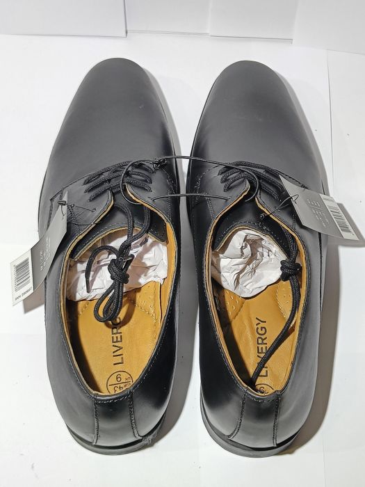 NOWE | Skórzane półbuty męskie LIVERGY, r. 43, czarne, wizytowe/biznes