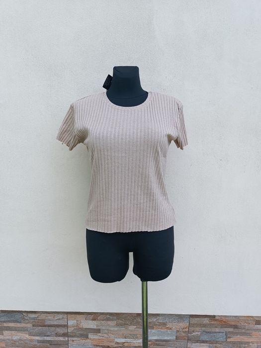 T-shirt bluzka prążek beżowy S m