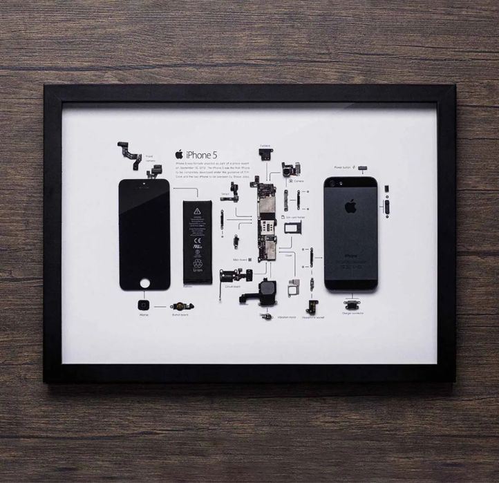 Apple iPhone 5 w częściach – designerski obraz w ramce - Gridstudio