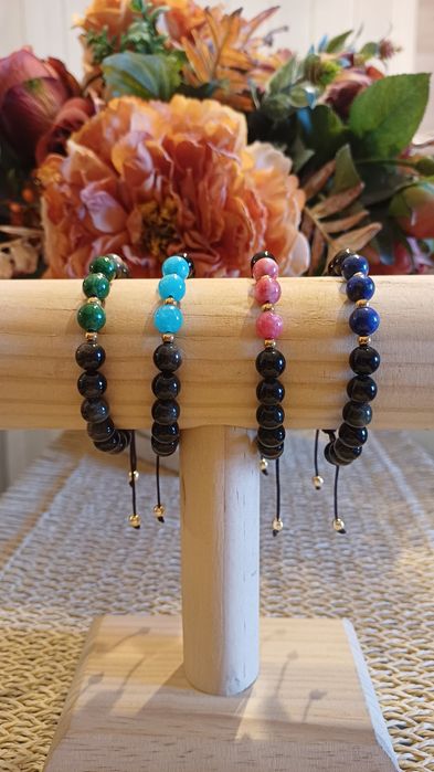 Pulseira Feminina Pedras 8mm Obsidiana Gold  - Pulseiras Me4You