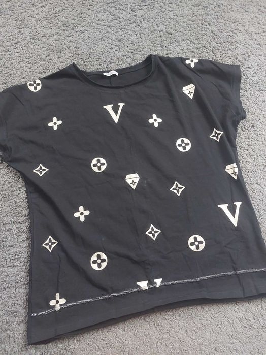 bluzka czarna tunika relevance złote nadruki lilou