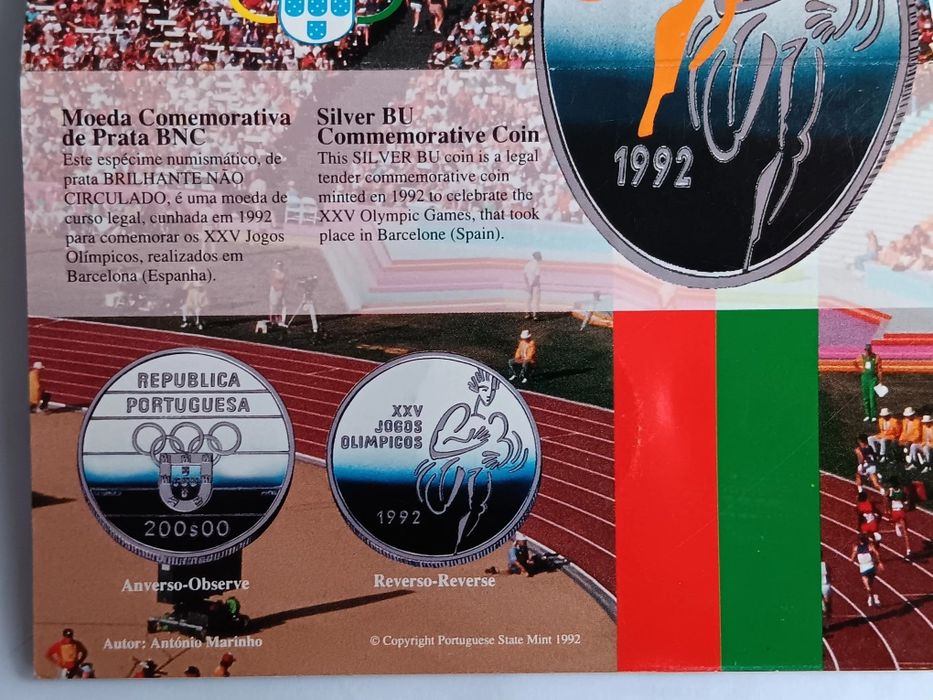 Moeda prata 925 de 200 esc. XXV Jogos Olímpicos