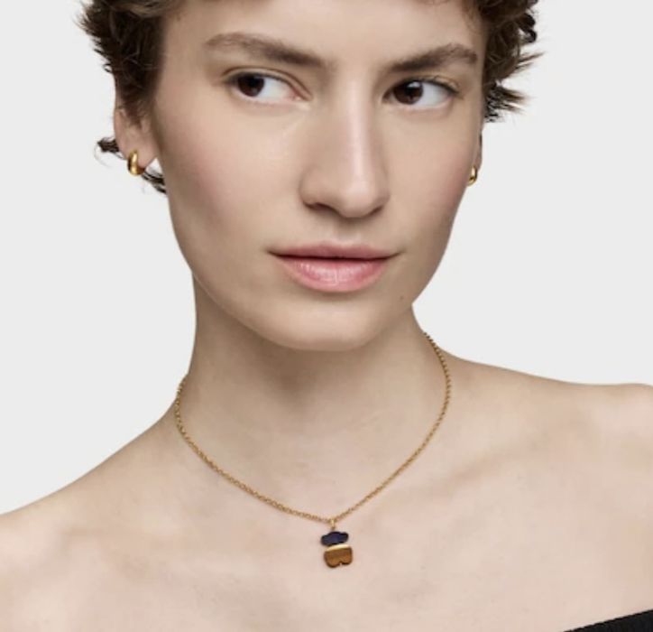 Naszyjnik z misiem żółte srebro vermeil 925 z tygrysim okiem