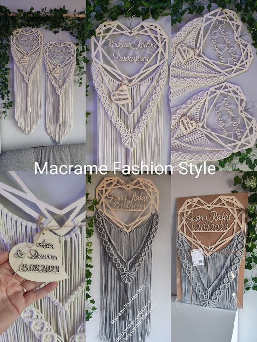 Makrama serce spersonalizowane imie data ślubu