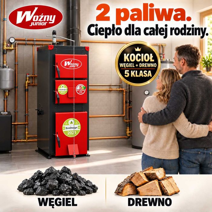 Kocioł piec c.o. 5 klasa ecodesign na węgiel drewno 24kW gratis pompa