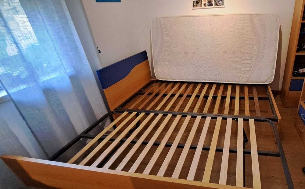 Cama individual 100x200cm com gavetão de cor faia