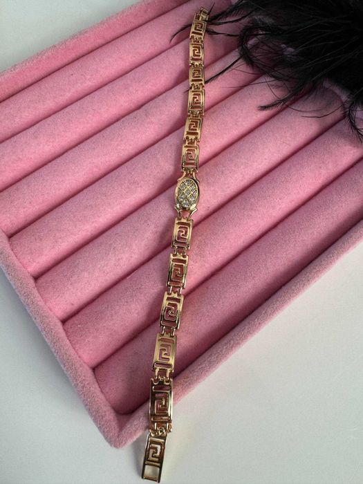 Bransoletka 19 cm stal wzór grecki pozłacana 18k b740