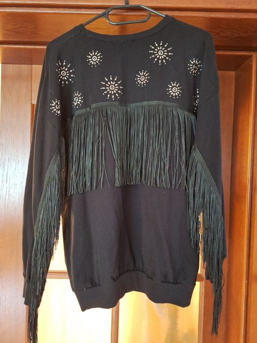 Bluza z frędzlami M czarna nowa
