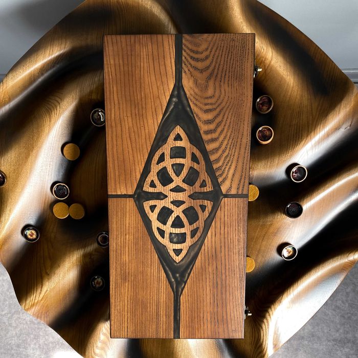 Нарди з дерева та епоксидної смоли, візерунок кельти НА ПОДАРУНОК ЗСУ