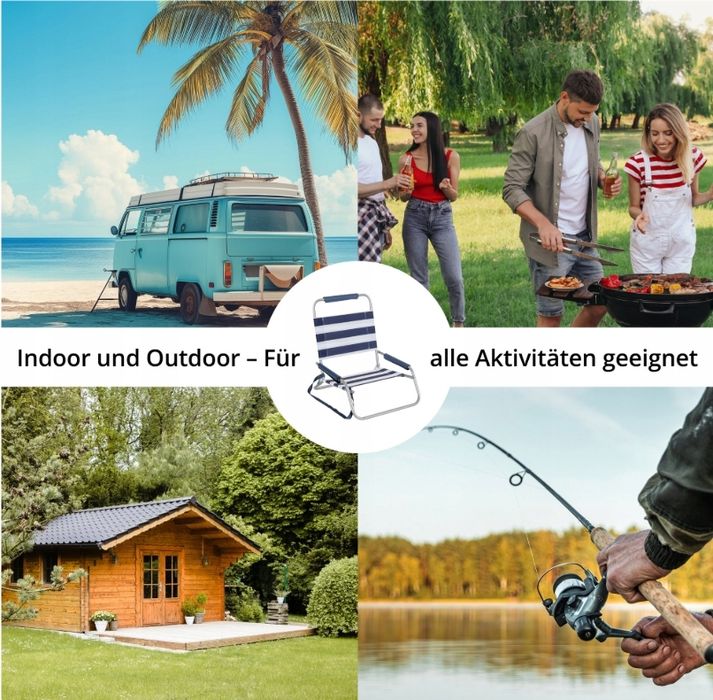 Krzesło plażowe składane – lekkie, z paskiem do przenoszenia